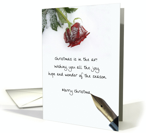 written christmas letter on snow rose paper with fountain pen card