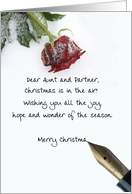 christmas letter on snow rose paper to aunt & partner card