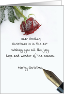 christmas letter on snow rose paper to Brother card