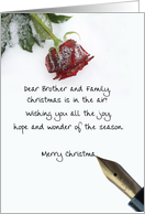 christmas letter on snow rose paper to Brother & Family card