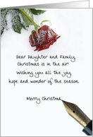 christmas letter on snow rose paper to Daugher & Family card