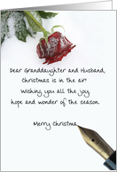 christmas letter on snow rose paper to Granddaughter & Husband card