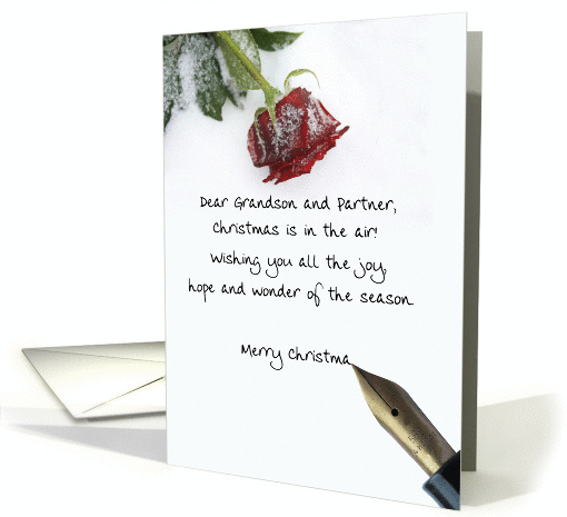 christmas letter on snow rose paper to Grandson & Partner card