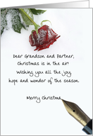 christmas letter on snow rose paper to Grandson & Partner card