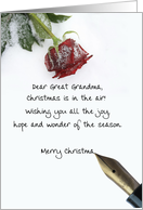 christmas letter on snow rose paper to Great Grandma card