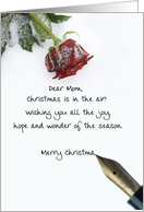 christmas letter on snow rose paper to Mom card