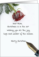christmas letter on snow rose paper to Mum card
