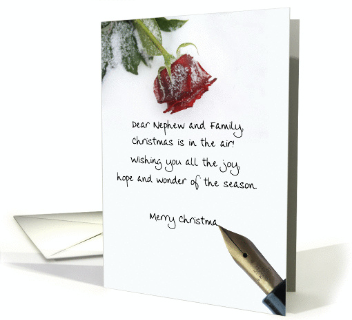 christmas letter on snow rose paper to Nephew & Family card (880477)