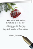 christmas letter on snow rose paper to Sister & Partner card