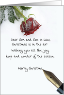 christmas letter on snow rose paper to Son & Son in Law card