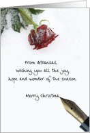 Arkansas christmas letter on snow rose paper card