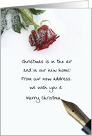 New Address christmas letter on snow rose paper card