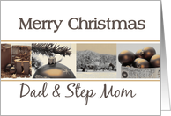 Dad & Step Mom - Merry Christmas card Sepia Winter collage card
