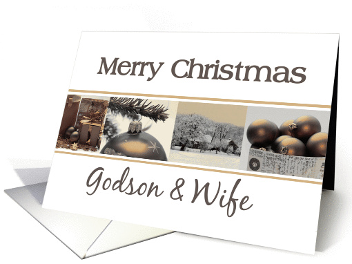 Godson & Wife - Merry Christmas card Sepia Winter collage card