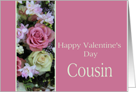 Cousin Happy Valentine’s Day pink and white roses card