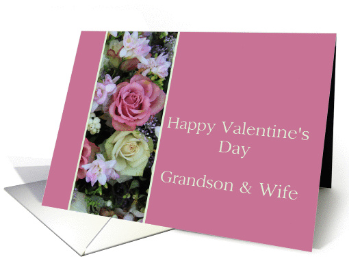 Grandson & Wife Happy Valentine's Day pink and white roses card
