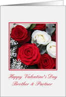 Brother & Partner Happy Valentine’s Day red and white roses card