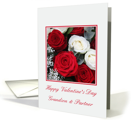 Grandson & Partner Happy Valentine's Day red and white roses card