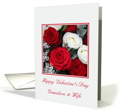 Grandson & Wife Happy Valentine's Day red and white roses card