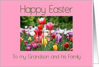 Grandson and Family Happy Easter Multicolored Tulips Card