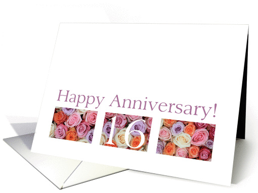 16th Wedding Anniversary Card pastel roses card (921129)