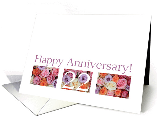 22nd Wedding Anniversary Card pastel roses card (921149)