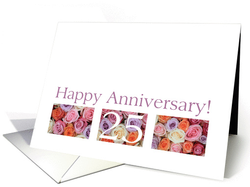 25th Wedding Anniversary Card pastel roses card (921158)