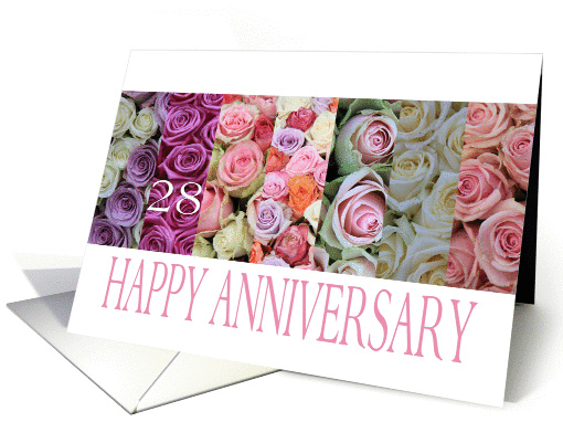 28th Wedding Anniversary Card pastel roses card (921628)