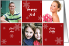 French Christmas Photo Card in red and white with snowflakes card