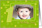 1st Birthday Party Photo Invitation card in green and yellow card