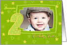 2nd Birthday Party Photo Invitation card in green and yellow card