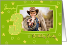 3rd Birthday Party Photo Invitation card in green and yellow card