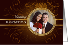 Photo Wedding Invitation Card on dark brown with golden design card