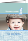 1st Birthday Invitation Custom Card in Blue and White card