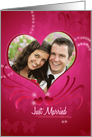 Wedding Announcement Photo Card on pink-red with heart shape frame card