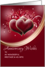 Anniversary wishes for Brother and His Wife on dark red hearts card