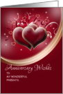 Anniversary wishes for Parents on dark red hearts design card