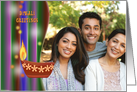 Photo Diwali Greetings with decorative traditional oil lamp card