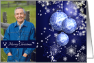 Photo Merry Christmas Greetings with Ornamental Blue Silver balls card