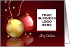 Business logo Merry Christmas Greetings Ornamental Golden, Red balls card