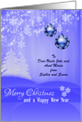 Merry Christmas Greetings - Ornamental Blue Balls and snow flakes card