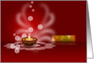 Hindi Diwali Greetings - decorative oil lamp on maroon backgroud card