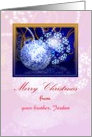 Custom name/ relationship Christmas card with blue ornaments card