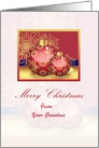 Custom name/ relationship Christmas card with red golden ornaments card