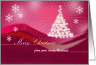 Custom name/ relationship Christmas card with Christmas tree on pink card