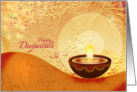 Diwali Greetings - decorative lamp on festive golden background card