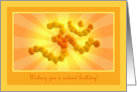 Yoga birthday greetings with Marigold flower Aum card
