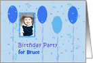 Birthday party invitation photo card with blue balloons card