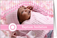 Baptism invitation for baby girl, pink custom photo card