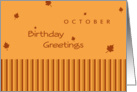 October Birthday Greetings Autumn color stripes and leaves card